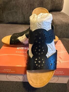 Easy Spirit Black Laser-Cut Slide Sandals